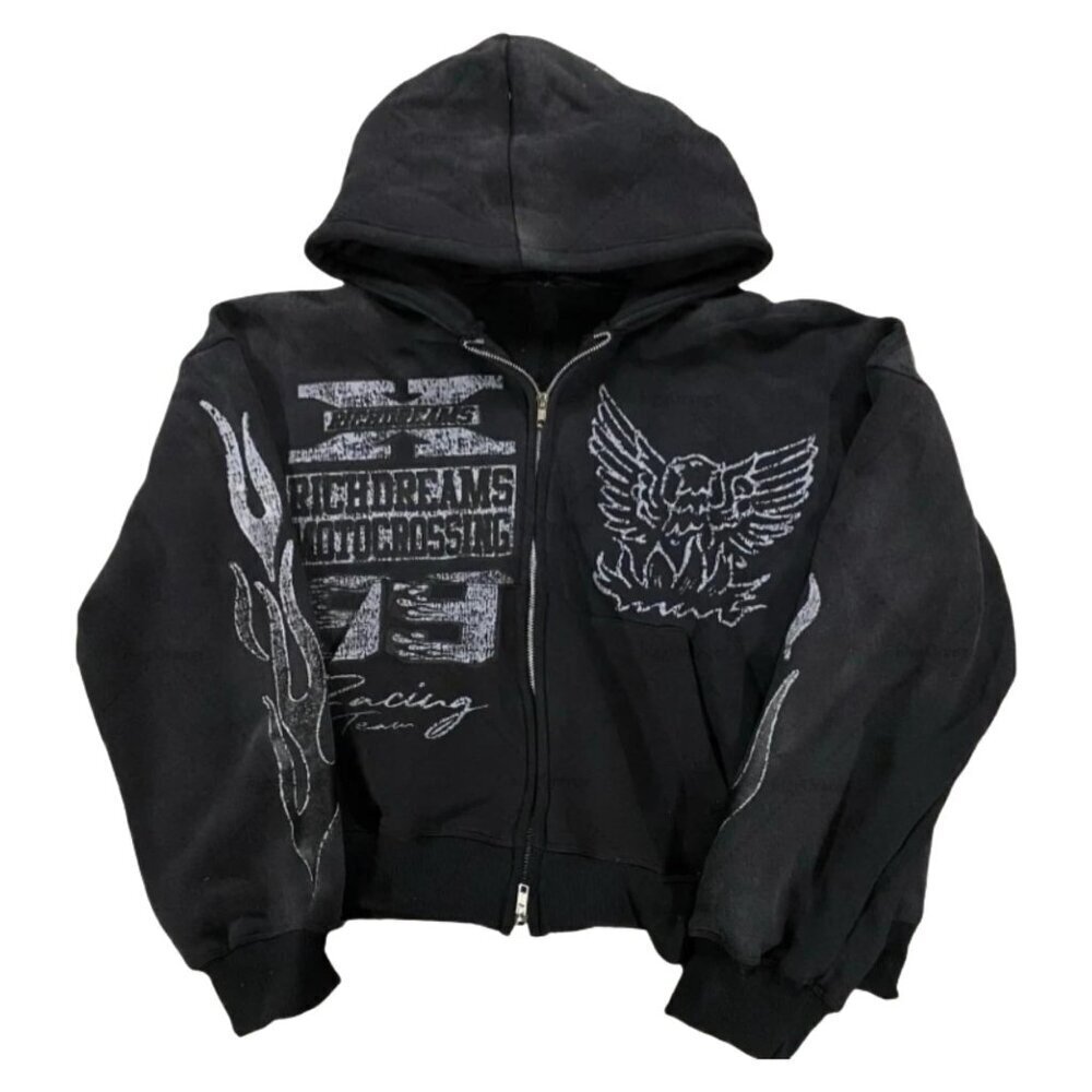 Oversized Zip Up Hoodie Y2K Grunge Streetwear Emo Vintage Graphic Unisex